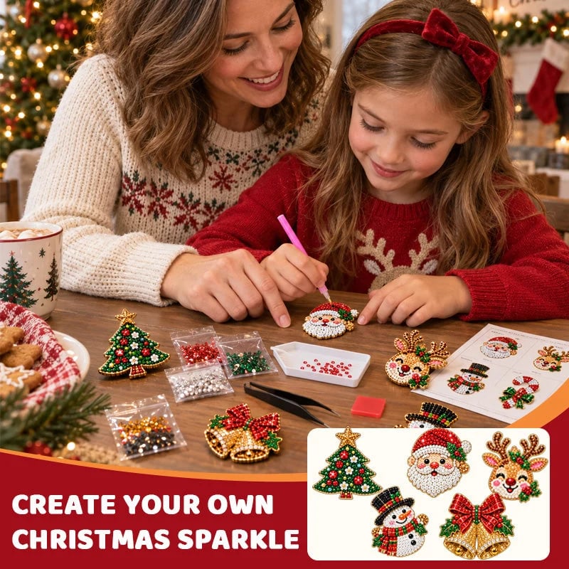 🔥🎄Sparkling Christmas Brooches - A Beginner-Friendly Diamond Painting Kit For Cozy Family Crafting, Festive Outfits And Heartfelt Handmade Gifts💎