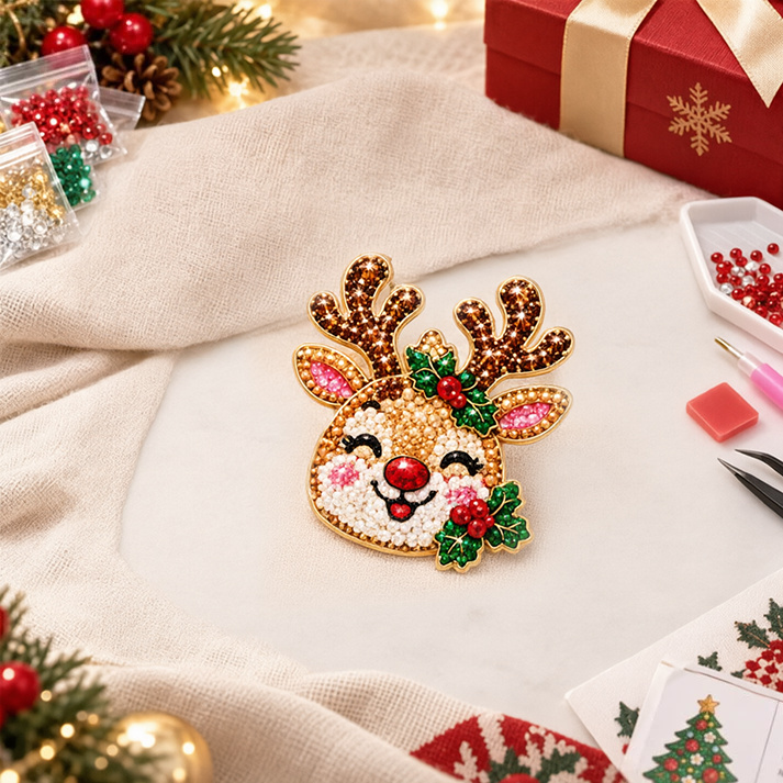🔥🎄Sparkling Christmas Brooches - A Beginner-Friendly Diamond Painting Kit For Cozy Family Crafting, Festive Outfits And Heartfelt Handmade Gifts💎