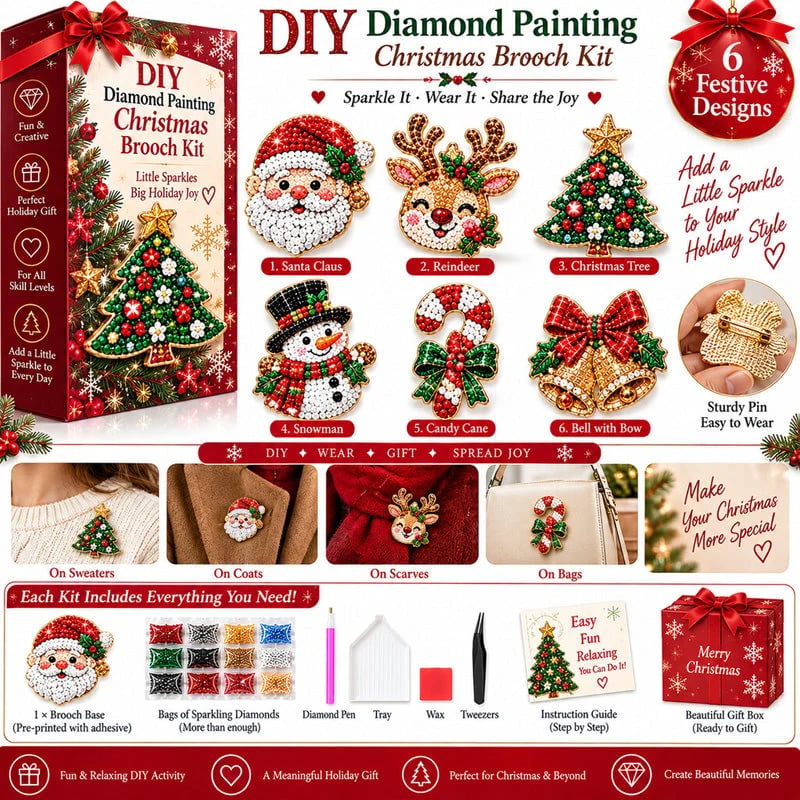 🔥🎄Sparkling Christmas Brooches - A Beginner-Friendly Diamond Painting Kit For Cozy Family Crafting, Festive Outfits And Heartfelt Handmade Gifts💎