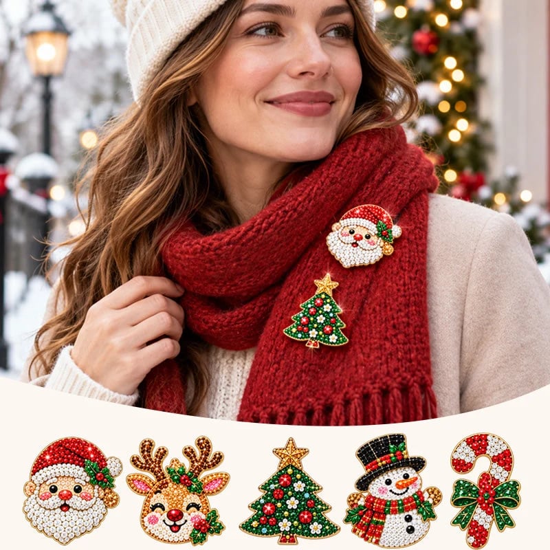 🔥🎄Sparkling Christmas Brooches - A Beginner-Friendly Diamond Painting Kit For Cozy Family Crafting, Festive Outfits And Heartfelt Handmade Gifts💎