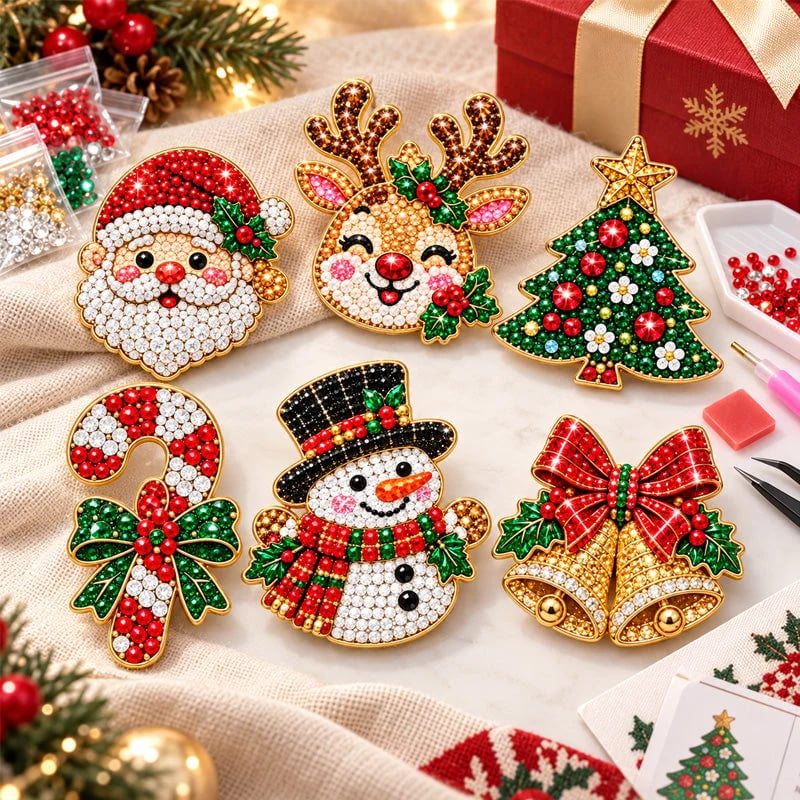 🔥🎄Sparkling Christmas Brooches - A Beginner-Friendly Diamond Painting Kit For Cozy Family Crafting, Festive Outfits And Heartfelt Handmade Gifts💎